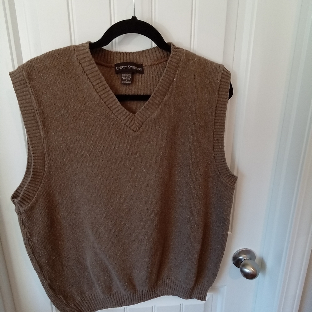 Men's Vintage Brown Liberty Sweaters V Neck Vest Size L
